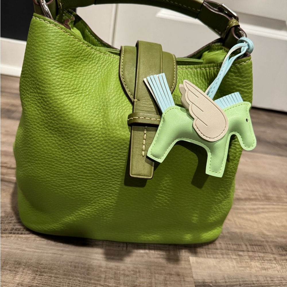 Tumi Lime Green Satchel with Pegasus Charm